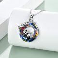 wholesale 925 Sterling Silver Rainbow Crystal Panda on the Moon Pendant Necklace-0-2