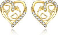 wholesale 14K Gold CZ Heart-Shaped Stethoscope Leverback Studs for Women's-Nurse Stud Earrings