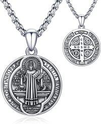 wholesale 925 Sterling Silver St Benedict Medal Necklace Pendant for Men Women Catholic-12b-St Benedict-12b-St Benedict