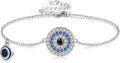 wholesale 925 Sterling Silver Blue Evil Eye Charm Bracelet with Crystal Accents for Women-0-0