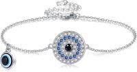 wholesale 925 Sterling Silver Blue Evil Eye Charm Bracelet with Crystal Accents for Women-Evil Eye