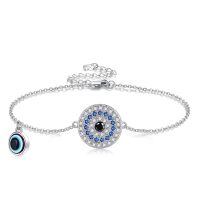 wholesale 925 Sterling Silver Blue Evil Eye Charm Bracelet Wholesale With Pave Zircon And Crystal Accents-Evil Eye