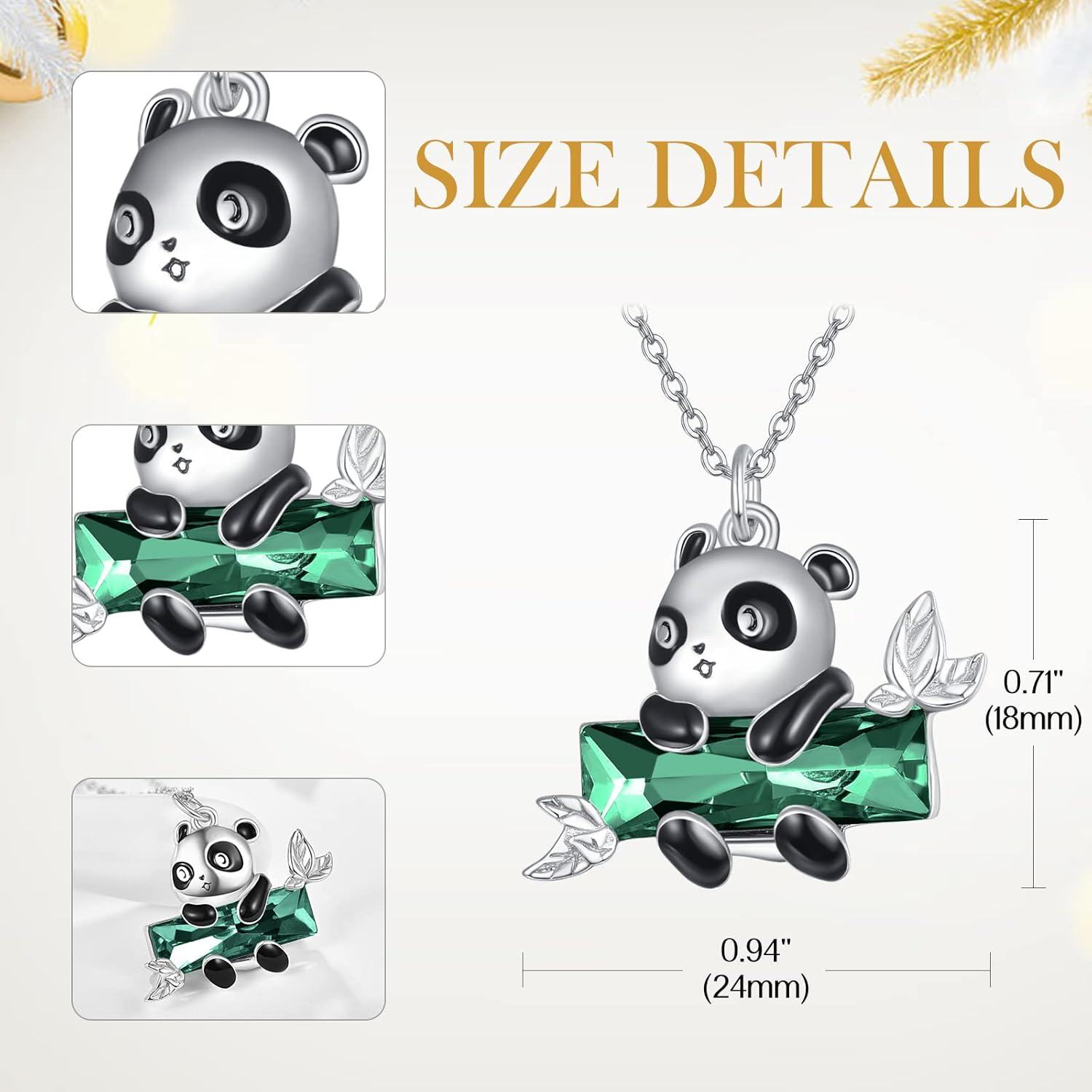 925 Sterling Silver Green Crystal Panda Charm Necklace for Women Mom Wife Gift-0-1