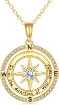 wholesale 14K Gold Compass Pendant Necklace with Cubic Zirconia and Inspirational Message Go in the direction of your dreams - Graduation Gifts for Her-0-0
