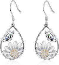 wholesale 925 Sterling Silver & Daisy Butterfly Earrings - Nickel-Free, Lead-Free, Gift Ready-02 daisy&butterfly