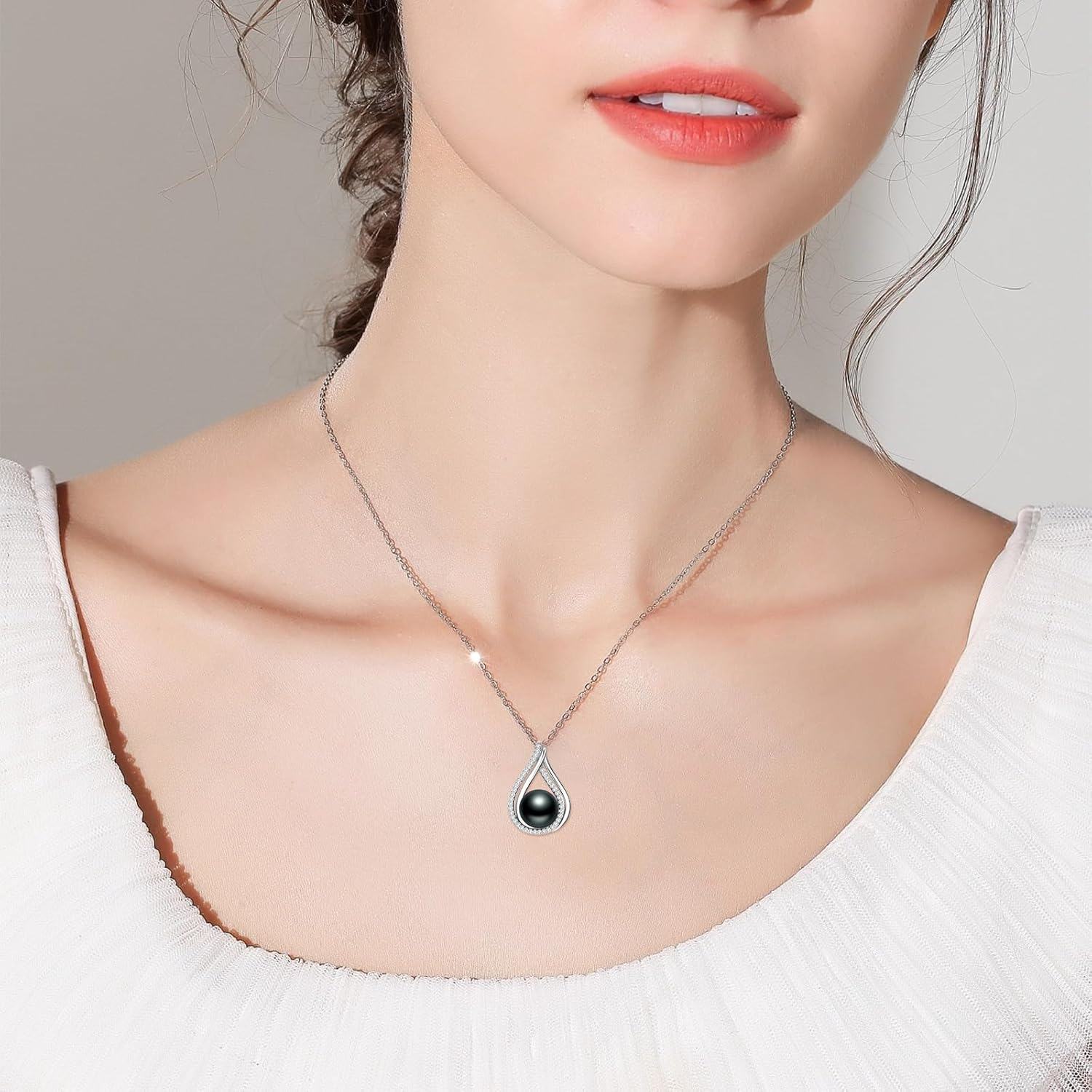 Sterling Silver Black Pearl Pendant Necklace Infinity Design 10mm 18 +2 Chain Gift for Valentine s Mother s Day-0-6