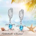 wholesale 925 Sterling Silver Turquoise Stone Turtle Drop Dangle Huggie Hoop Earrings Oceanic Gift for Her-0-5