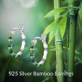 wholesale 925 Sterling Silver Bamboo Green Enamel Leaf Hoop Earrings 16mm Small Huggie Jewelry for Women-0-4