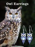 wholesale 925 Sterling Silver Blue Enamel Owl Dangle Earrings with Moonstone - Nature Inspired Jewelry for Women and Girls-0-5