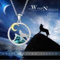 wholesale 925 Sterling Silver Abalone Shell Moon and Wolf Pendant Necklace for Women-0-5