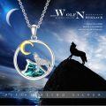wholesale 925 Sterling Silver Abalone Shell Moon and Wolf Pendant Necklace for Women-0-5