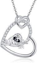 wholesale 925 Sterling Silver Heart-Shaped Sloth Pendant Necklace with Cubic Zirconia Gifts for Her-0-0