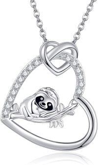 wholesale 925 Sterling Silver Heart-Shaped Sloth Pendant Necklace with Cubic Zirconia Gifts for Her-Sloth