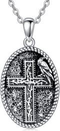 wholesale 925 Sterling Silver Cross Pendant with Raven and Thorn Design on Black Stone Chain for Men & Women-0-0