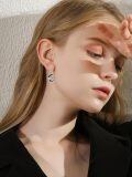 wholesale 925 Sterling Silver Fox Crescent Moon Black Crystal Drop Earrings-0-2
