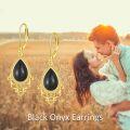 wholesale 925 Sterling Silver & Black Onyx Teardrop Filigree Hook Earrings - Bohemian  for Women-0-5