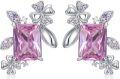 wholesale 925 Sterling Silver 925 Pink Square Stone Butterfly Wing Stud Earrings for Women-0-0