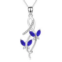 wholesale 925 Sterling Silver Pink Austrian Crystal Infinity Butterfly Pendant Necklace-A-Sapphire Blue