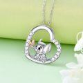 wholesale 925 Sterling Silver Elephant Heart-Shaped Pendant Necklace with Cubic Zirconia Stones - Cute Animal s for Women and Girls-0-4