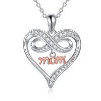 wholesale 925 Sterling Silver Rose Gold Plated Mom Infinity Heart Pendant Necklace With Cubic Zirconia-mom