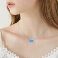 wholesale 925 Sterling Silver Blue Fire Opal Elephant Pendant Necklace Good Luck Charm s for Women Girls-0-4