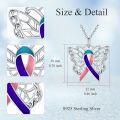 wholesale Sterling Silver Pink-Blue-Purple Ribbon Thyroid Cancer Awareness Necklace with Hypoallergenic Stone, 18 Chain, Gift Box-0-3