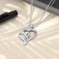 wholesale 925 Sterling Silver Double Heart Pendant with Cubic Zirconias for Women-0-4