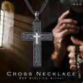 wholesale 925 Sterling Silver and Black Celtic Knot Cross Pendant Necklace for Men Boys-0-5