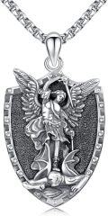 wholesale 925 Sterling Silver Archangel Michael Shield Pendant Necklace for Men Women Catholic s-0-0
