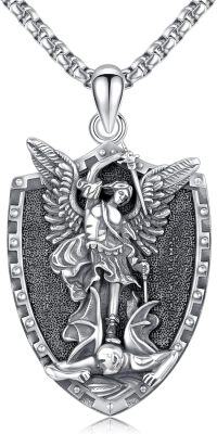 wholesale 925 Sterling Silver Archangel Michael Shield Pendant Necklace for Men Women Catholic s-A02 - St Michael Shield