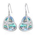 wholesale 925 Sterling Silver Platinum Plated Heart Starfish Abalone Shell Diamond Drop Earrings-0-0
