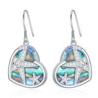 wholesale 925 Sterling Silver Platinum Plated Heart Starfish Abalone Shell Diamond Drop Earrings-Starfish