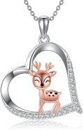 wholesale 925 Sterling Silver Heart-Shaped Deer Pendant Necklace for Women and Girls-0-0