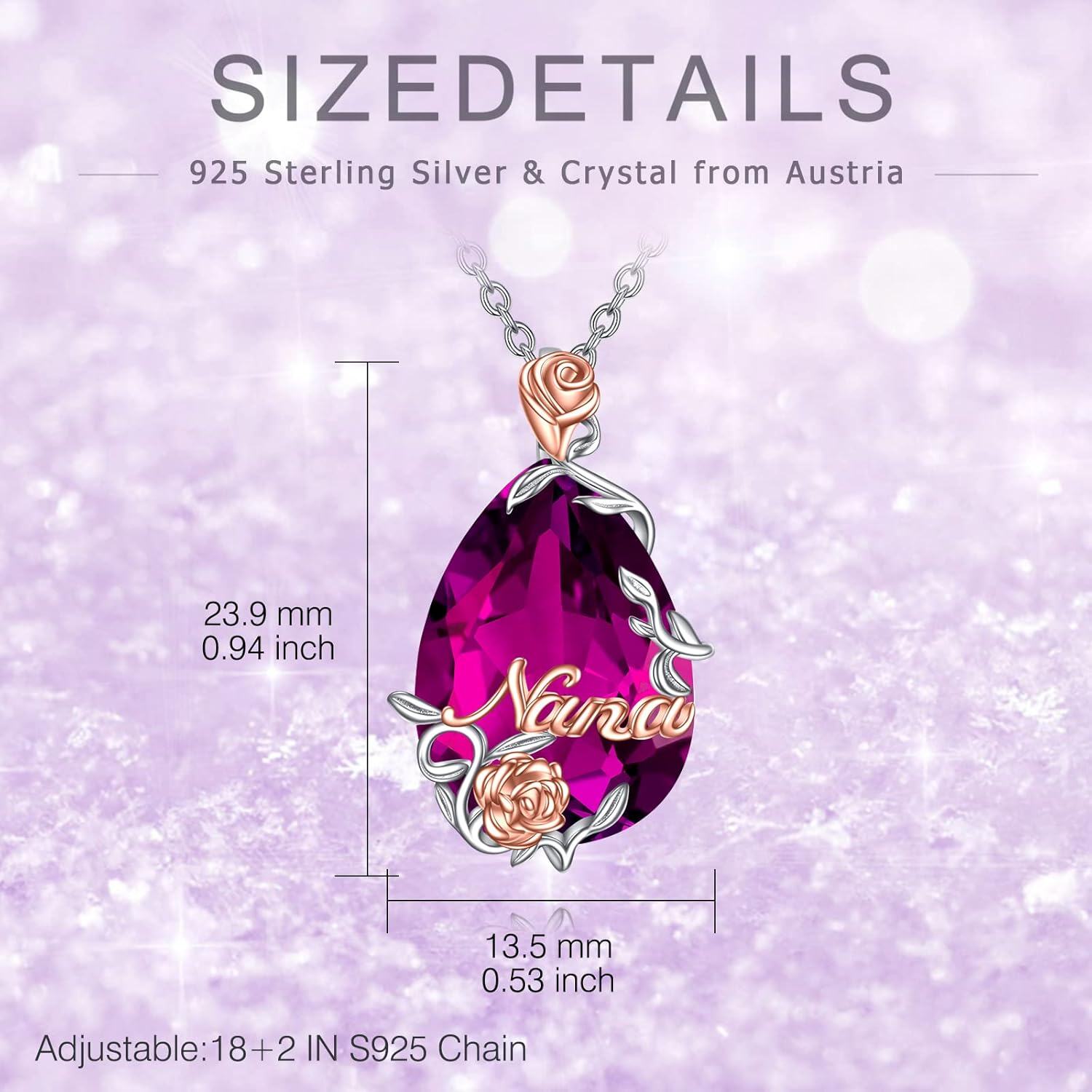 wholesale 925 Sterling Silver Purple Crystal Rose Pendant Necklace Nana Gifts for Mother's Day-0-4