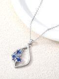 wholesale 925 Sterling Silver Blue Enamel Floral Drop Pendant Necklace for Women s-0-3