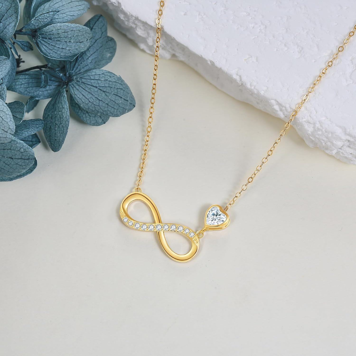 wholesale 14K Gold Infinity Heart Diamond Pendant Necklace 14K Gold Chain for Women Mother's Day-0-2