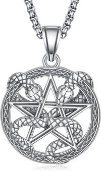 wholesale  Metal Pentagram Snake Pendant Necklaces for Men & Women Gothic s-silver snake necklace