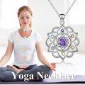 wholesale 925 Sterling Silver Purple Amethyst Lotus Pendant Necklaces Yoga Meditation Jewelry for Women-0-4
