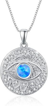 wholesale 925 Sterling Silver Blue Opal Evil Eye Pendant Necklace Protection Charm s for Women and Men-C-Blue Opal