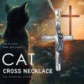 wholesale 925 Sterling Silver Black Cat on Cross Pendant Necklace for Women and Men-0-4