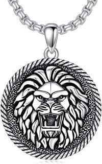 wholesale 925 Sterling Silver Round Lion Head Pendant Necklaces for Men & Women-Lion 01