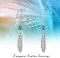 wholesale 925 Sterling Silver Turquoise & Moonstone Feather Drop Earrings-0-5