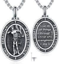 wholesale Sterling Silver Protection Necklace with St Anthony Francis Joseph Peregrine Raphael Sebastian Medal Christian Gifts-Saint Sebastian_Urn
