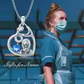 TOUPOP Sterling Silver Stone Stethoscope Caduceus Heart Pendant Necklace-0-2