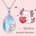 wholesale 925 Sterling Silver Moonstone Fox Axolotl Pendant Necklace for Women Girls  48cm Chain Length-0-5
