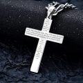 wholesale Sterling Silver Christian Cross Pendant with Figaro Chain Lord s Prayer Jewelry Gift-0-4