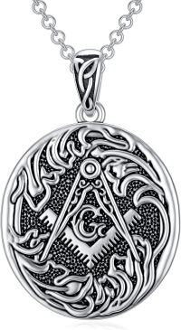 wholesale 925 Sterling Silver Masonic Memento Mori Skull Pendant Necklace for Men-1-5