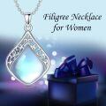 wholesale 925 Sterling Silver Pendant Necklace Black Agate Teardrop Platinum Plated Filigree Design For Women-0-26
