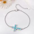 wholesale 925 Sterling Silver Turquoise Stone Cross Charm Bracelet s for Women and Girls-0-3