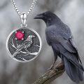 wholesale Silver Synthetic Stone Raven Pendant Crow Round Necklace Gift for Women-0-10